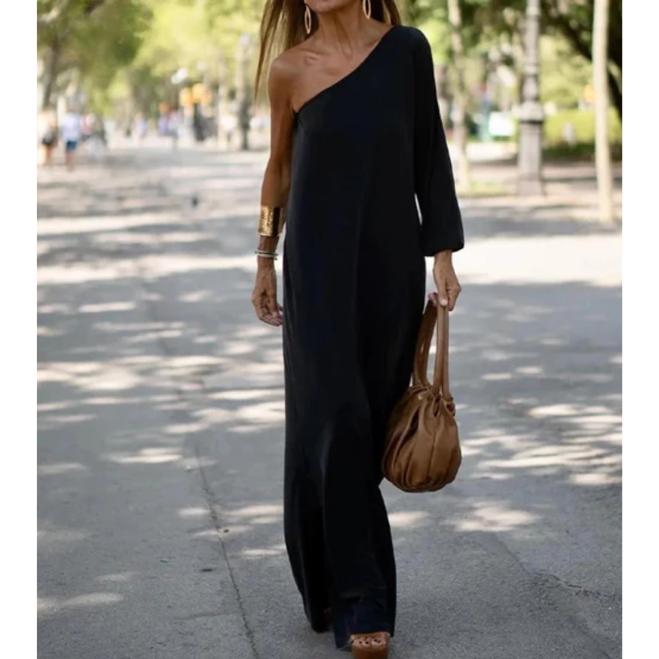 Nala™ | Elegant One-Shoulder Maxi Kjole med Flydende Linjer og Asymmetrisk Design | Sommerkjole