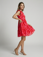 Roselia | Vestido corto de verano con estampado floral y mangas con volantes
