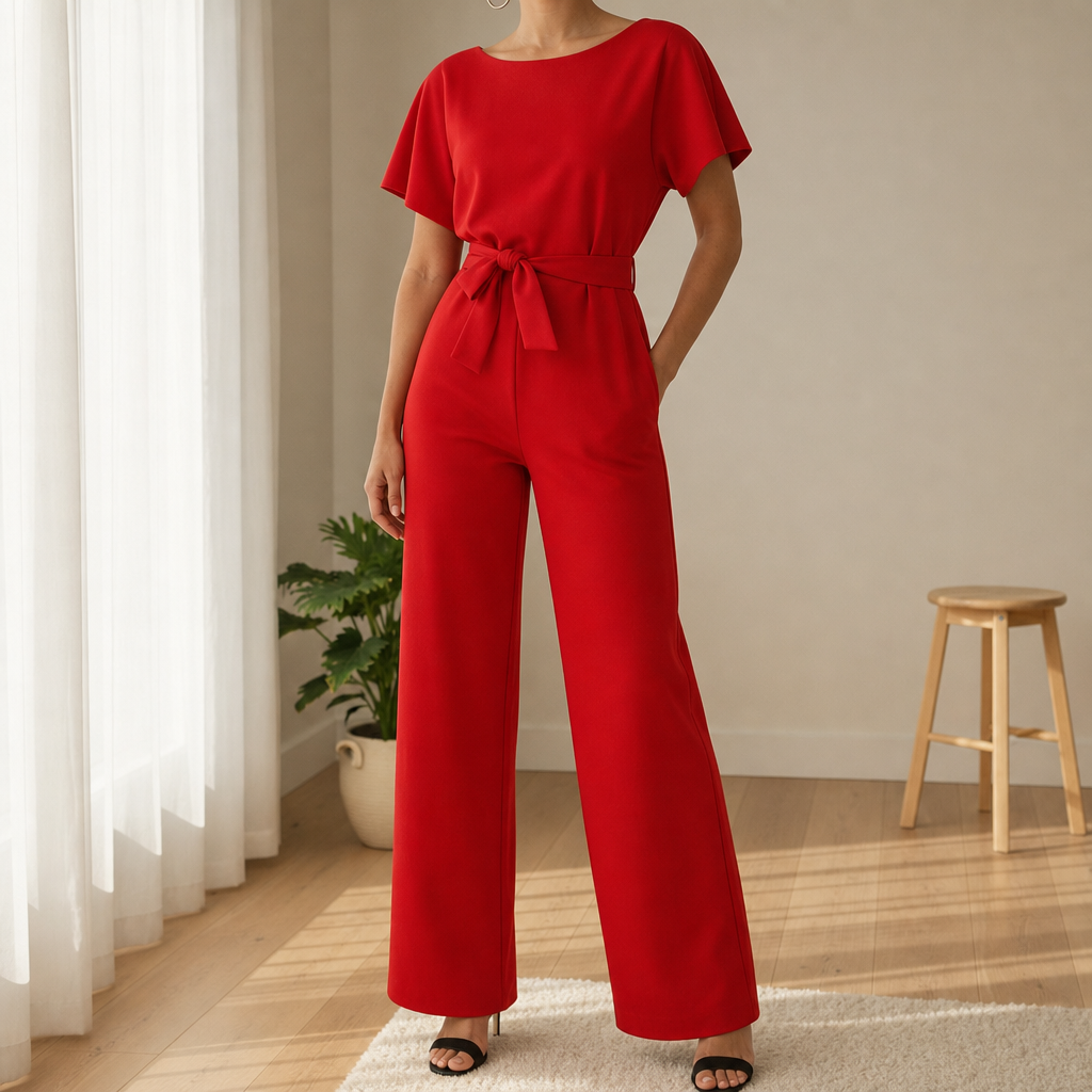 Celina | Dame jumpsuit i pontestrik med bindebælte