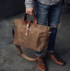 Soren | Herre shopper i vokset canvas med læderhanke