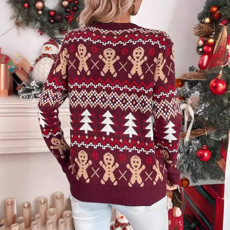 Thea | Dame julesweater med kagemænd og juletræer