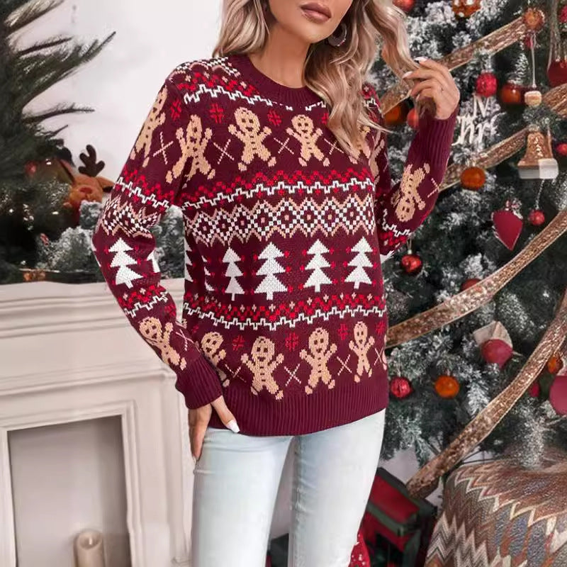 Thea | Dame julesweater med kagemænd og juletræer
